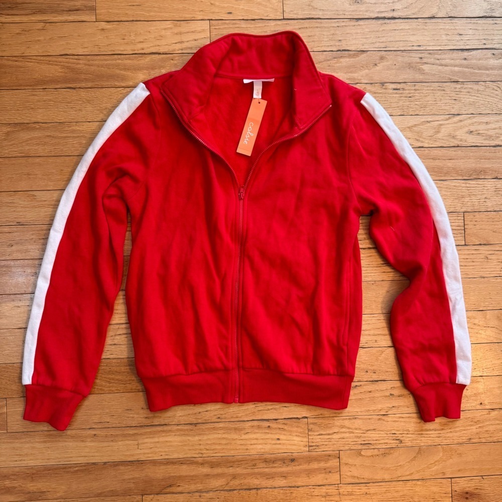 Colsie Womens Red Track Jacket White Side Stripe Full Zip‎ XS New